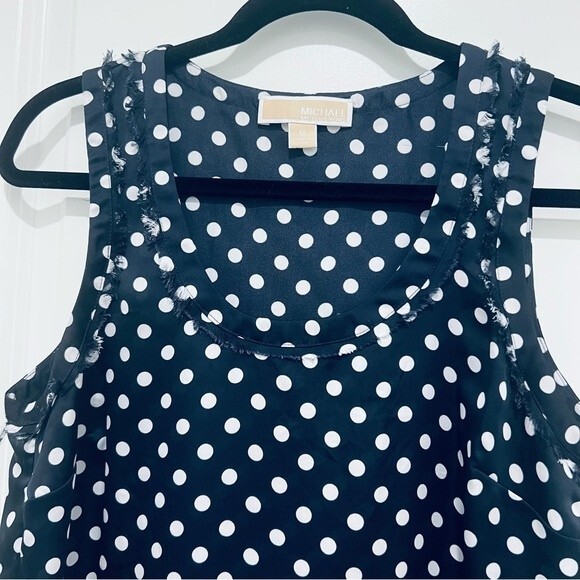 Michael Kors Navy Polka Dot Tank Top/Blouse Women's Sz. M Scoop Neck Raw Seams - Picture 2 of 8